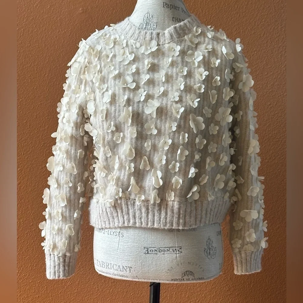 Zara Cream Combination Knit Floral Sweater Size Small Excellent Condition!